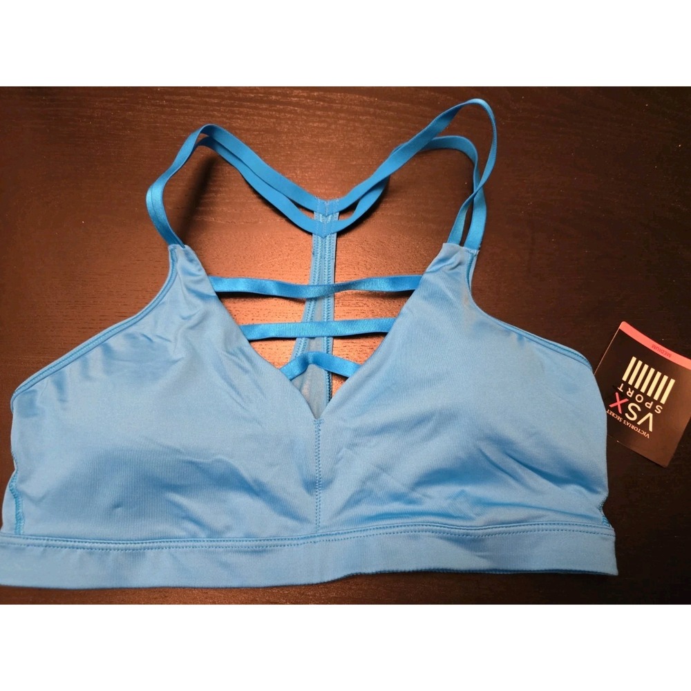 NWT VSX Sport Bra Med Turquoise Strappy Victoria's Secret Light Teal Racerback